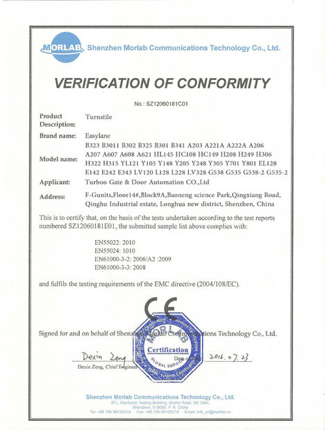 China Turboo Automation Co., Ltd certificaciones